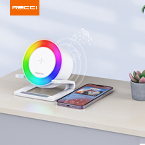 Recci RSK-W28 4IN1 SPEAKER Wireless Fast Charger With Holder