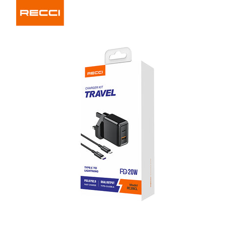 Recci RC28CL Charger Kit Travel Type-C To Lightning PD20W