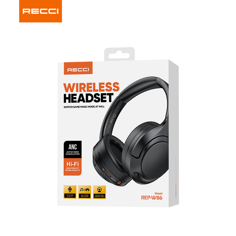 Recci REP-W86 ANC Over-Ear Headsets for Premium Noise-Canceling Comfort